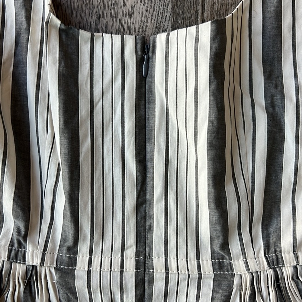 Rebecca Taylor Dress White Gray Striped Cotton Sleeveless Empire Waist Size 0 - Picture 10 of 11